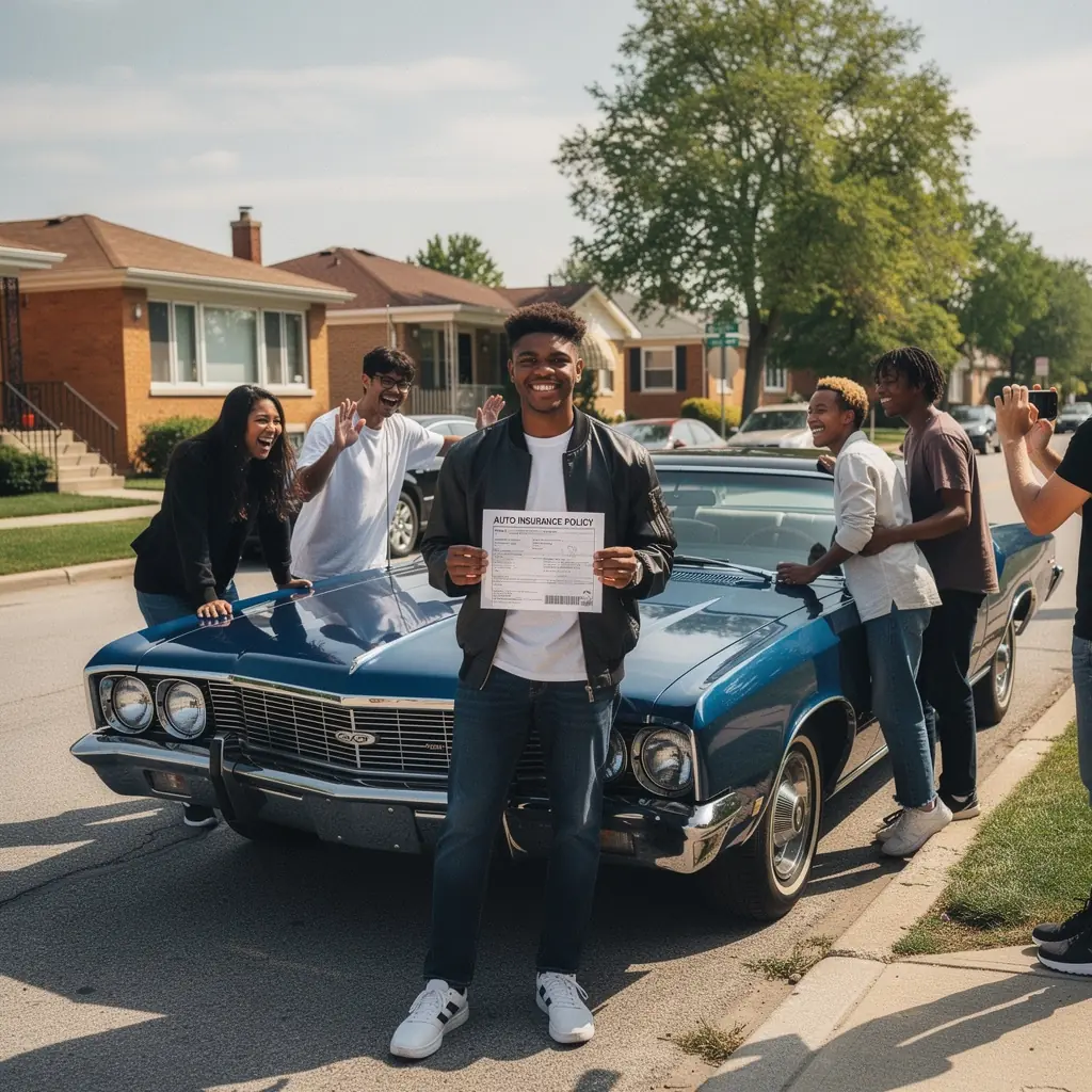 Ilustracja przedstawiająca krok po kroku proces wyboru polisy ubezpieczeniowej dla nowych kierowców.