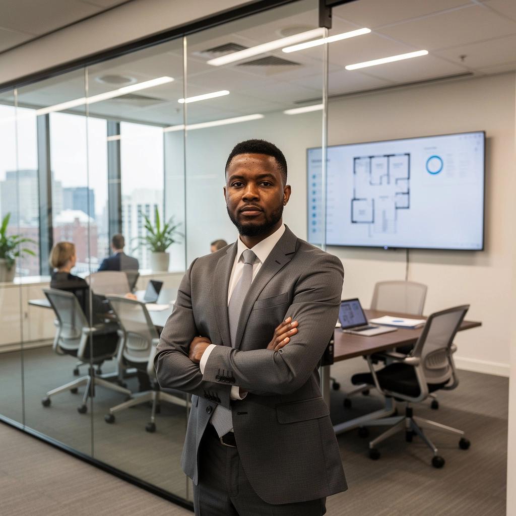 Grupa ludzi omawiających lokalne przepisy dotyczące wynajmu mieszkań w biurze wsparcia.